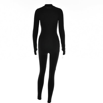 Stitch long sleeve zip-up gloves high neck jumpsuit