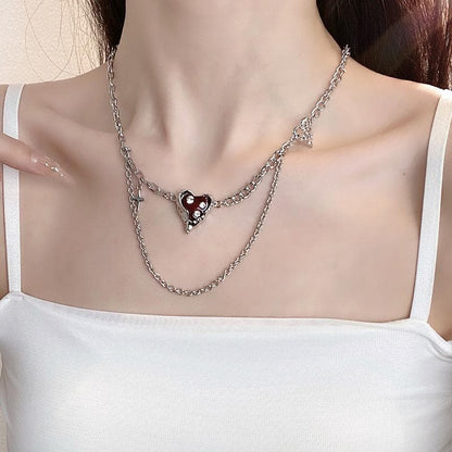 Heart pendant layered chain necklace