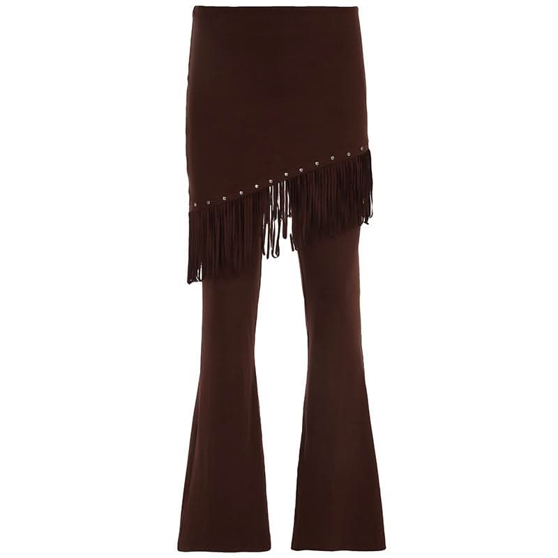 Rivet tassels patchwork low rise pant