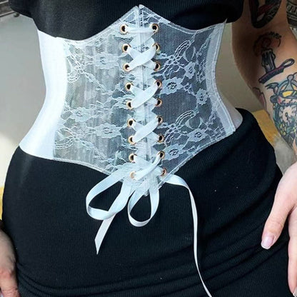 Lace up button patchwork corset