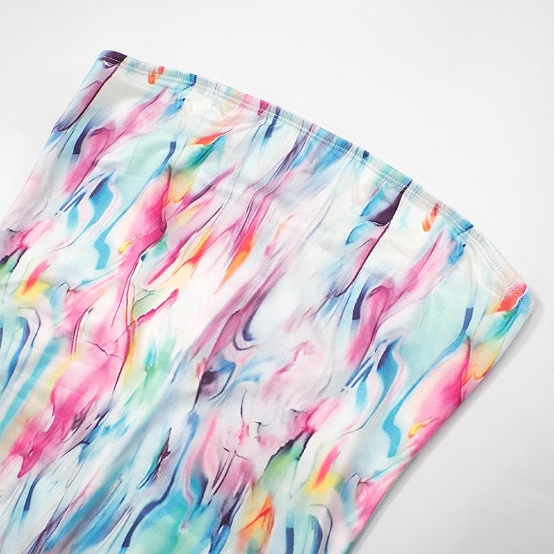 Ripple contrast high slit backless maxi dress