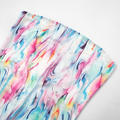 Ripple contrast high slit backless maxi dress