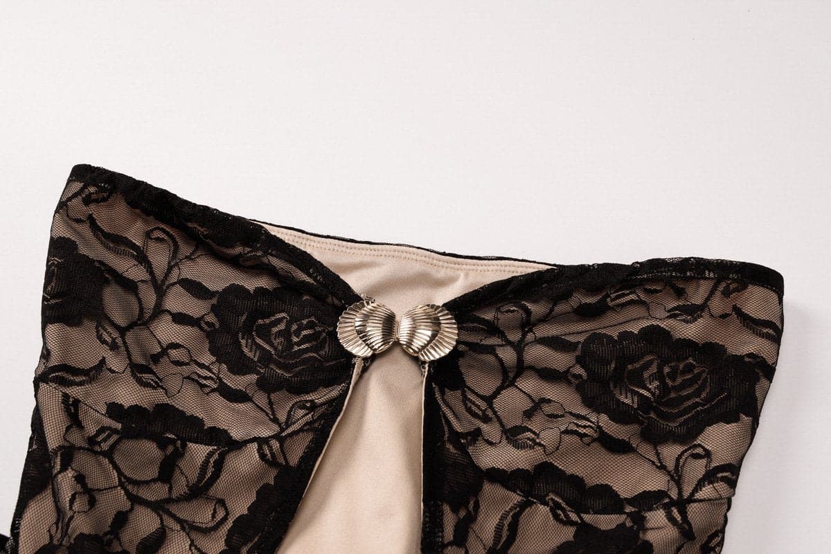 Metal applique hollow out lace tube cut out maxi dress