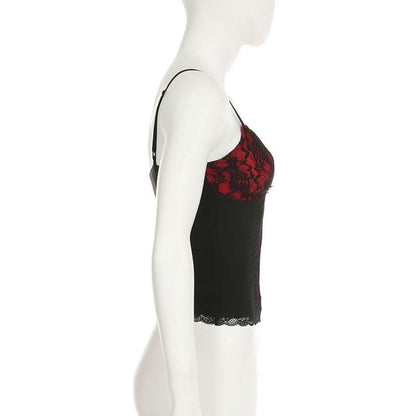 V neck lace hem flower applique backless cami top