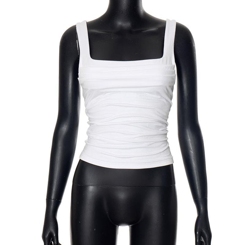 Square neck ruched backless solid top