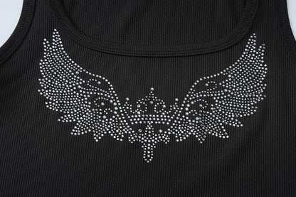 U neck beaded ribbed contrast tank top