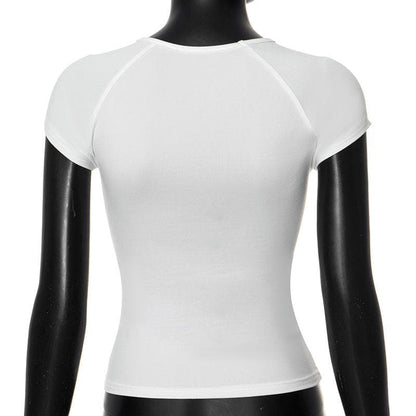 Short sleeve ruched crewneck solid top