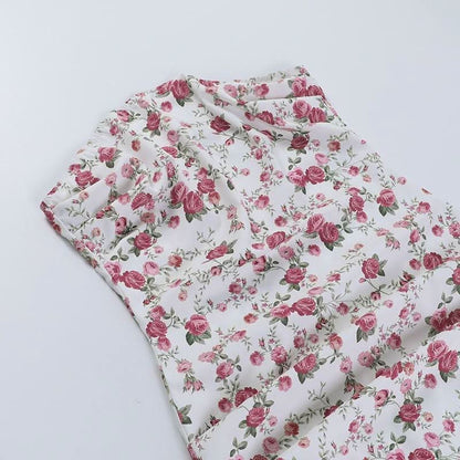 Flower print backless tube mini dress