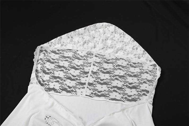 Hoodie off shoulder long sleeve lace beaded drawstring top
