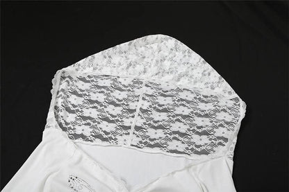 Hoodie off shoulder long sleeve lace beaded drawstring top