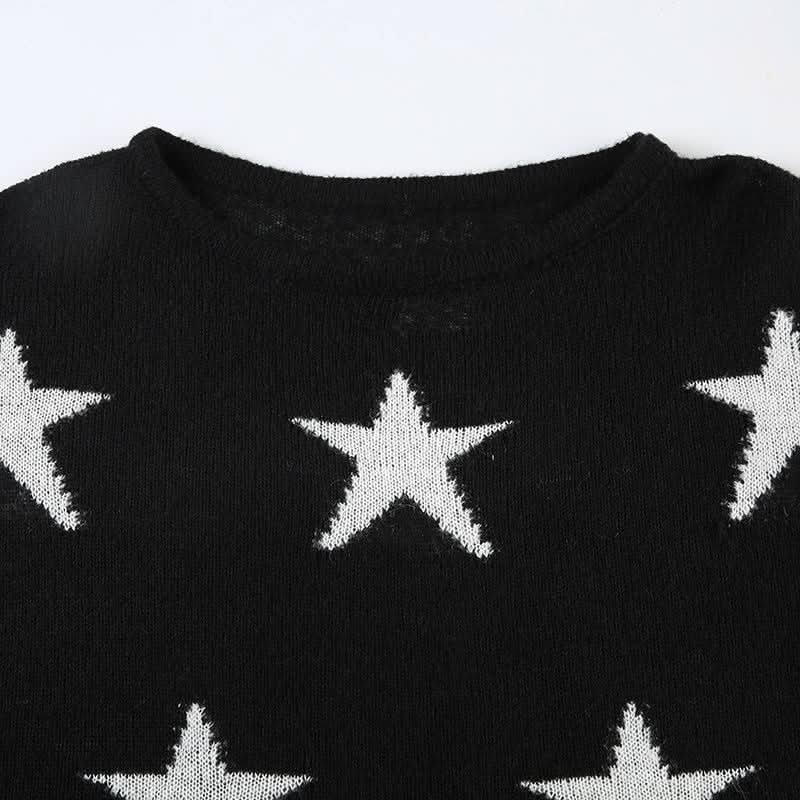 Five-pointed star pattern long sleeve sweater top