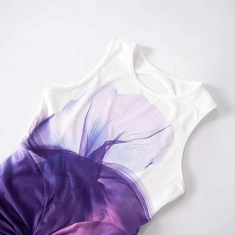 Sleeveless tie dye o ring ruched maxi dress