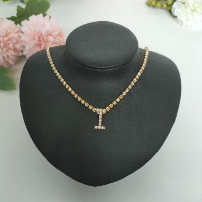 Initials pendant rhinestone chocker