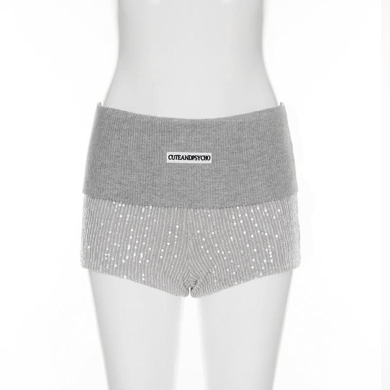 Glitter knitted patchwork letter pattern short pant