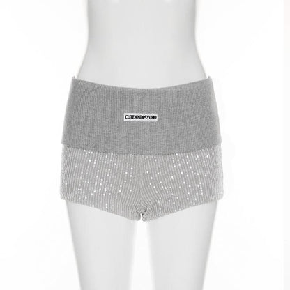 Glitter knitted patchwork letter pattern short pant