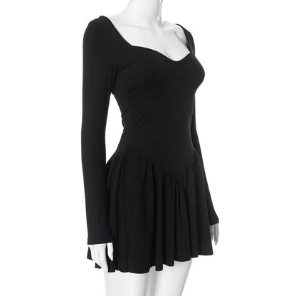 Ruched v neck long sleeve solid mini dress