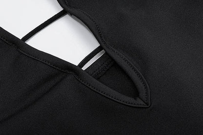 Halter irregular v neck backless solid crop top