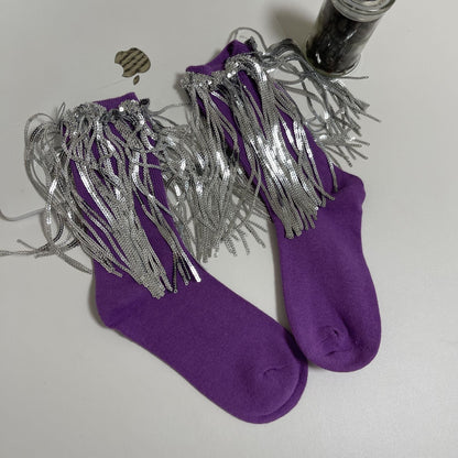 Tassels glitter contrast socks