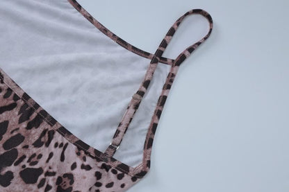 Leopard print u neck backless cami maxi dress