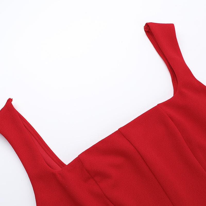 Square neck ruched stitch zip-up cami mini dress