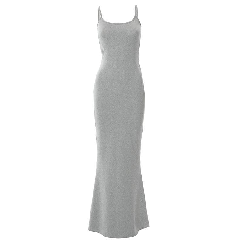 Spaghetti Strap Scoop Neck Mermaid Hem Bodycon Maxi Dress