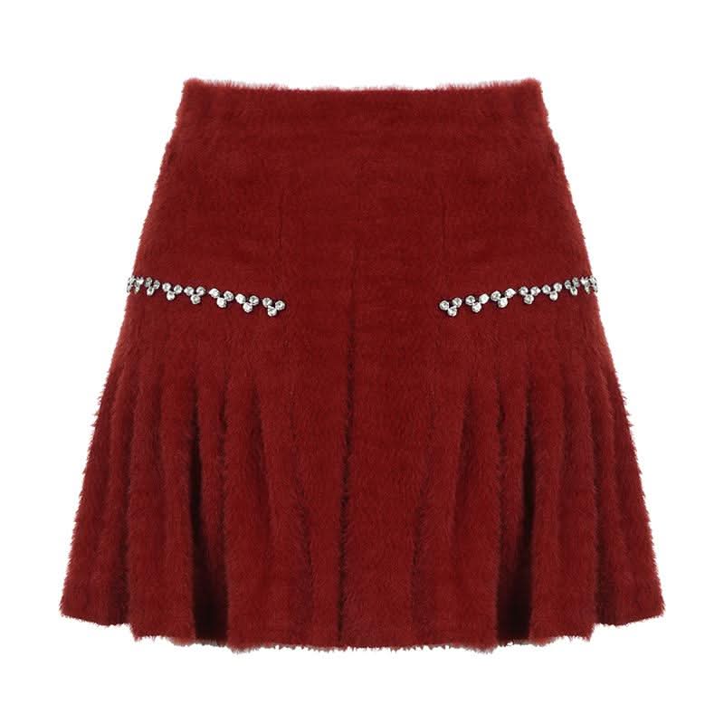 Fluffy beaded pleated mini skirt