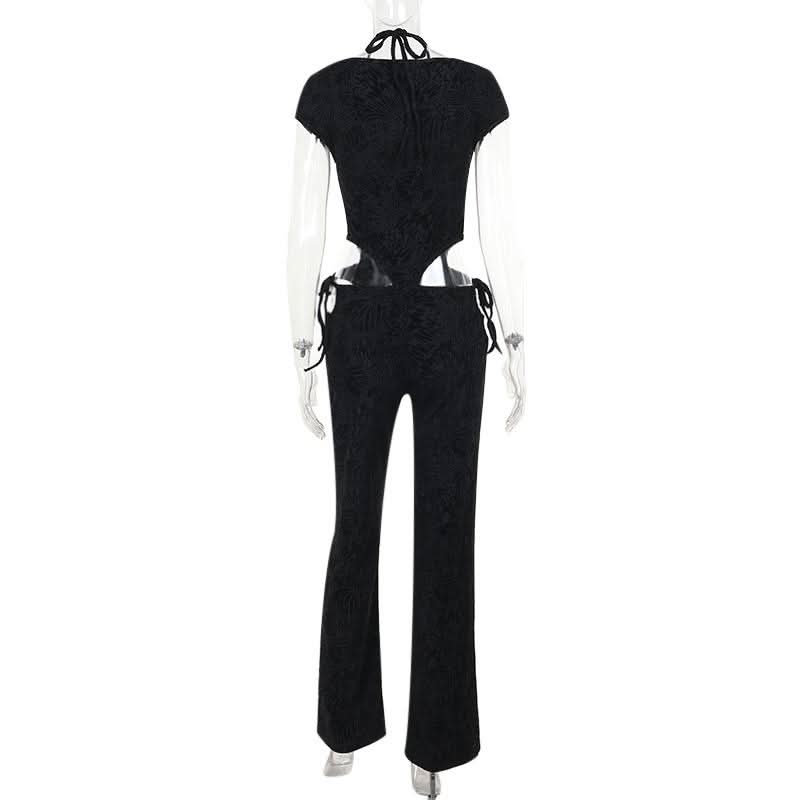 Halter o ring self tie hollow out jumpsuit