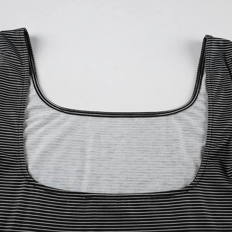 Long sleeve u neck striped backless top