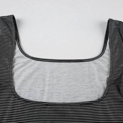 Long sleeve u neck striped backless top