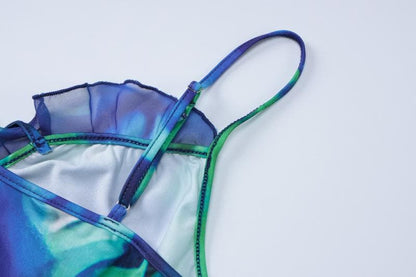 Tie dye ruffle cami maxi dress