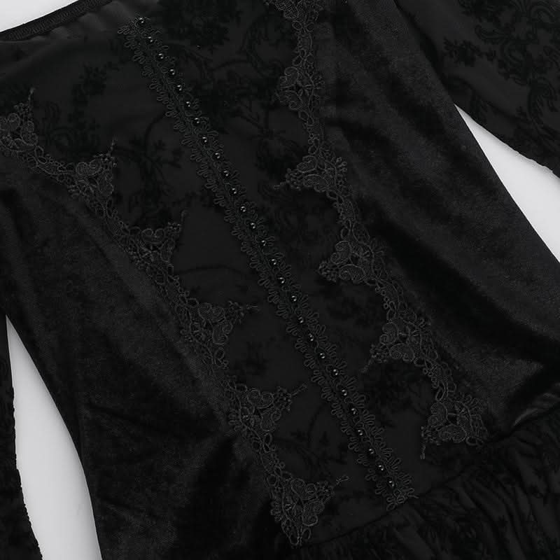 Off shoulder long flared sleeve velvet mini dress
