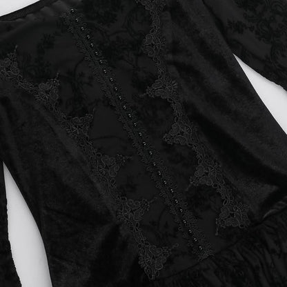 Off shoulder long flared sleeve velvet mini dress