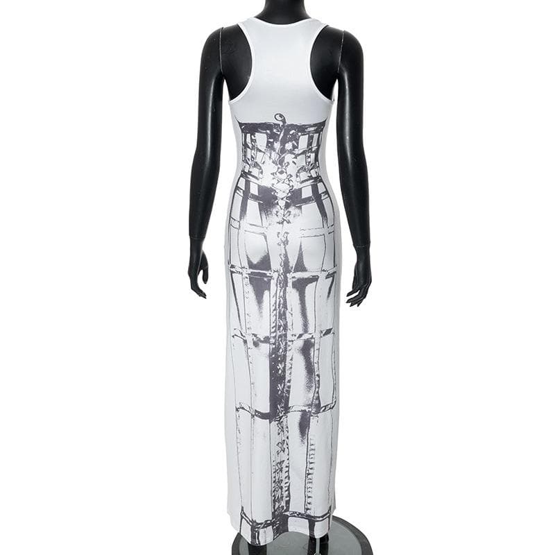 Sleeveless body print maxi dress