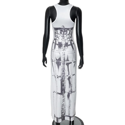 Sleeveless body print maxi dress