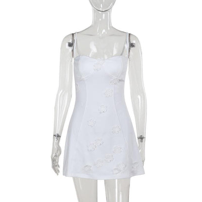 Sweetheart neck flower embroidery stitch cami mini dress