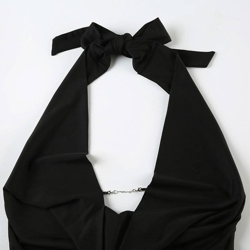Halter cowl neck metal chain backless top