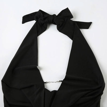 Halter cowl neck metal chain backless top