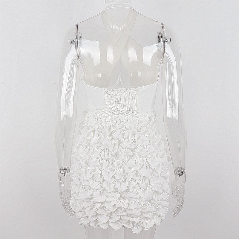Crossover Halter Keyhole Cutout Tiered Ruffle Mini Dress
