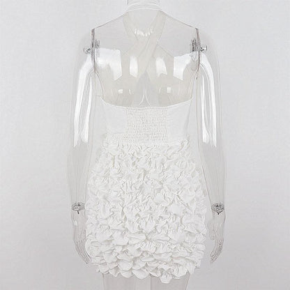 Crossover Halter Keyhole Cutout Tiered Ruffle Mini Dress