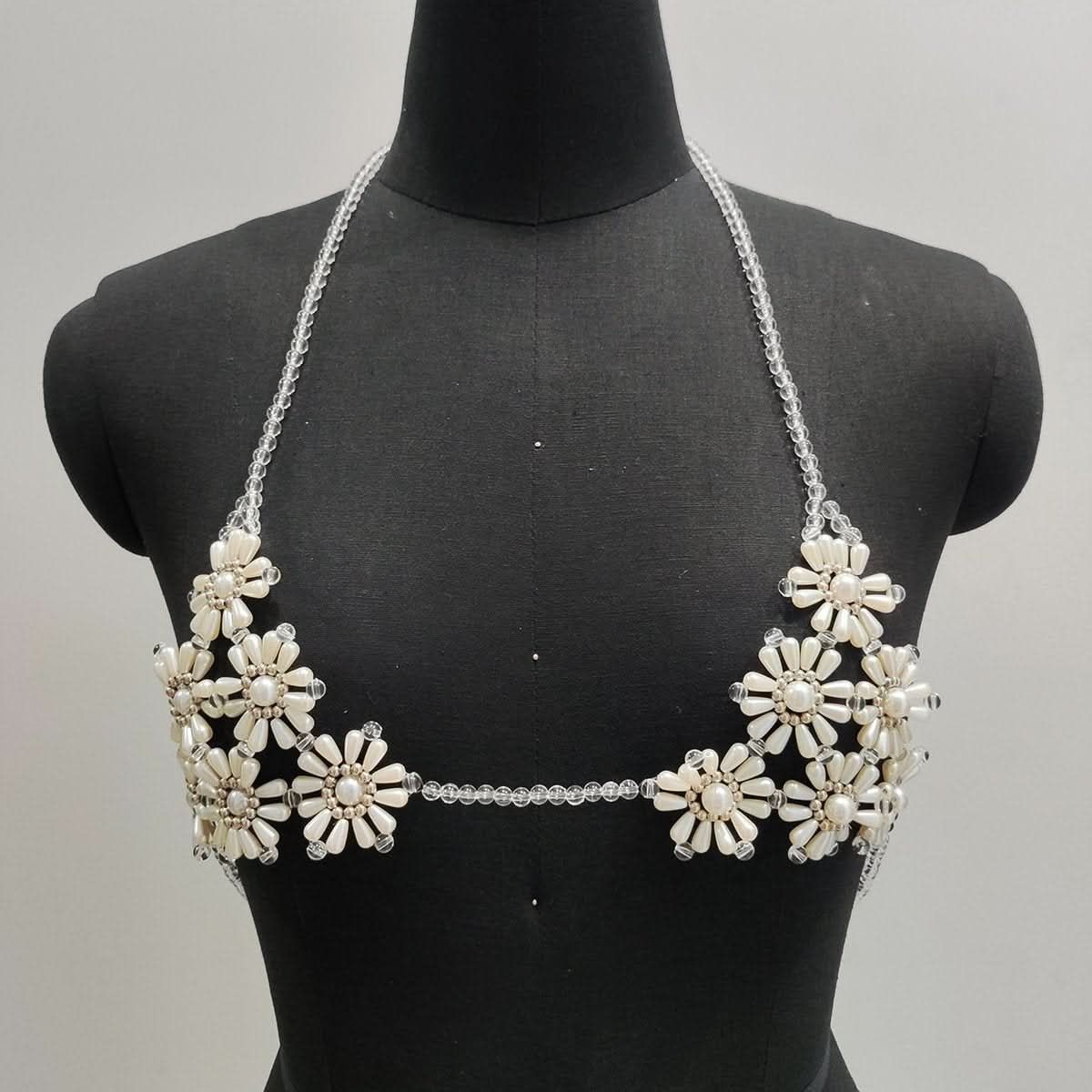 Halter beaded flower pattern backless top