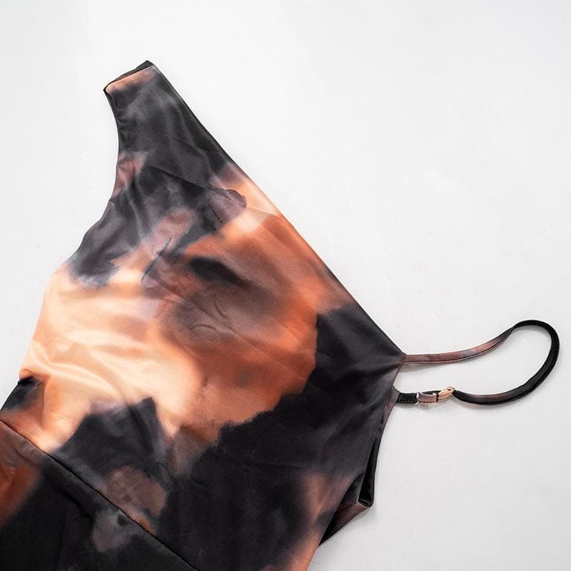 Cowl neck tie dye print backless cami maxi dress