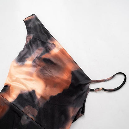 Cowl neck tie dye print backless cami maxi dress