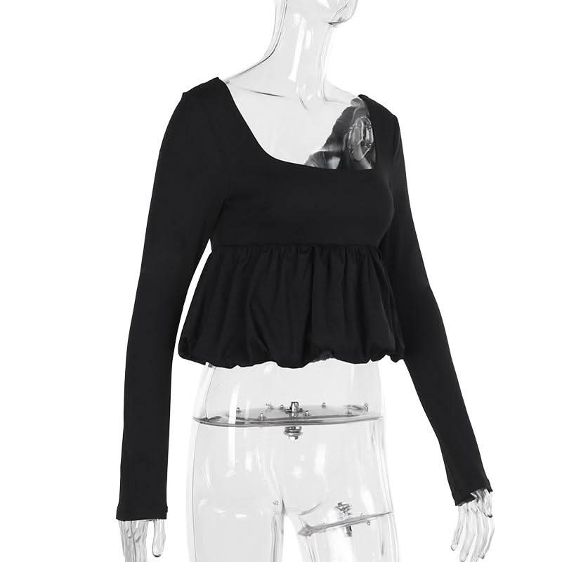 U neck long sleeve solid top