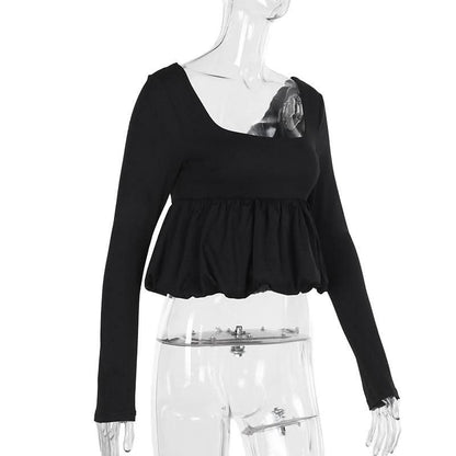 U neck long sleeve solid top