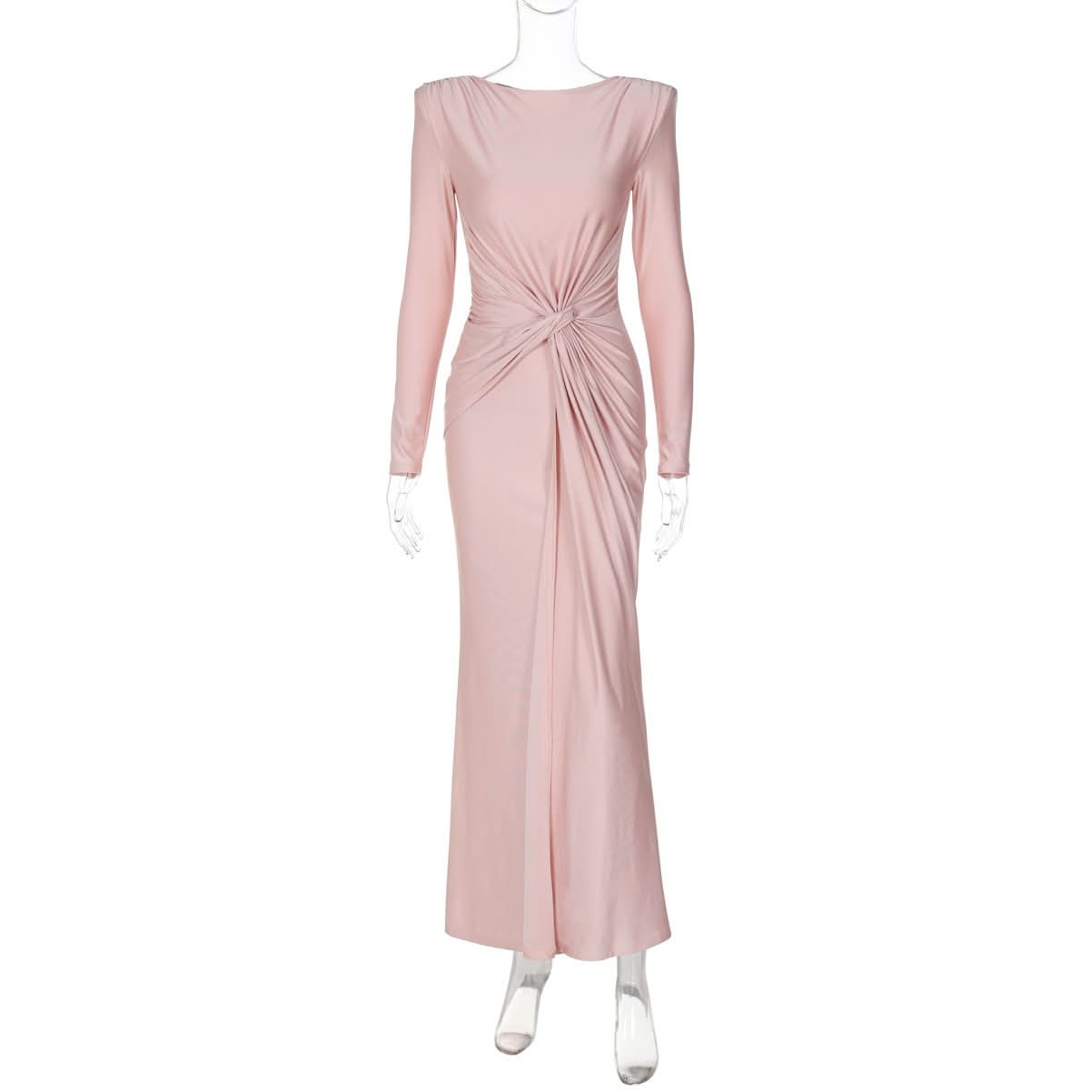 Long sleeve padded ruched maxi dress-final-sale