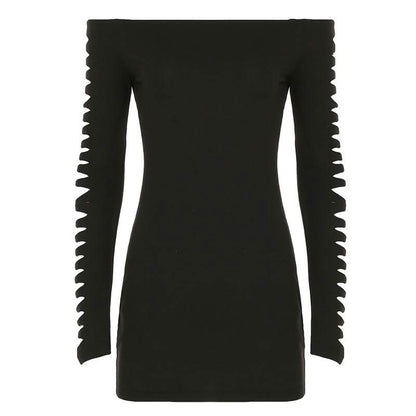 Off shoulder long sleeve hollow out cut out mini dress