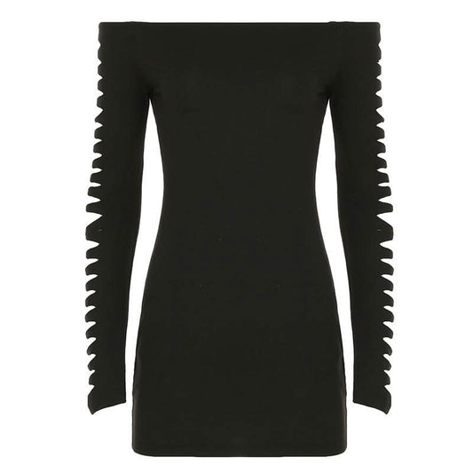 Off shoulder long sleeve hollow out cut out mini dress