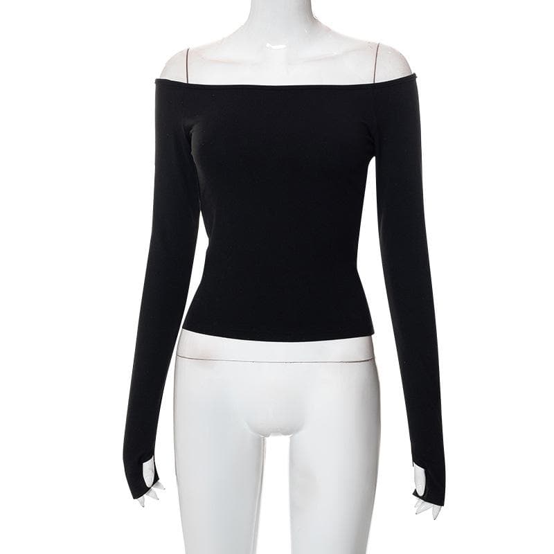 Gloves solid off shoulder hollow out long sleeve cut out top