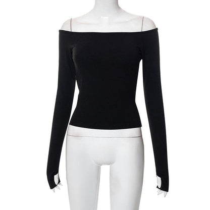 Gloves solid off shoulder hollow out long sleeve cut out top