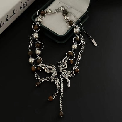 Butterfly beaded o ring layered choker necklace